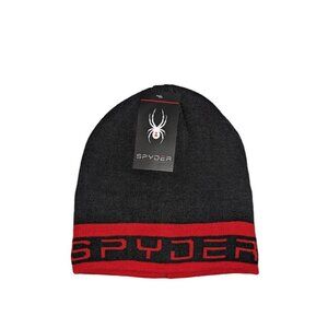 Spyder Men's Black Red Logo One Size Reversible Beanie Acrylic New With Tags NWT